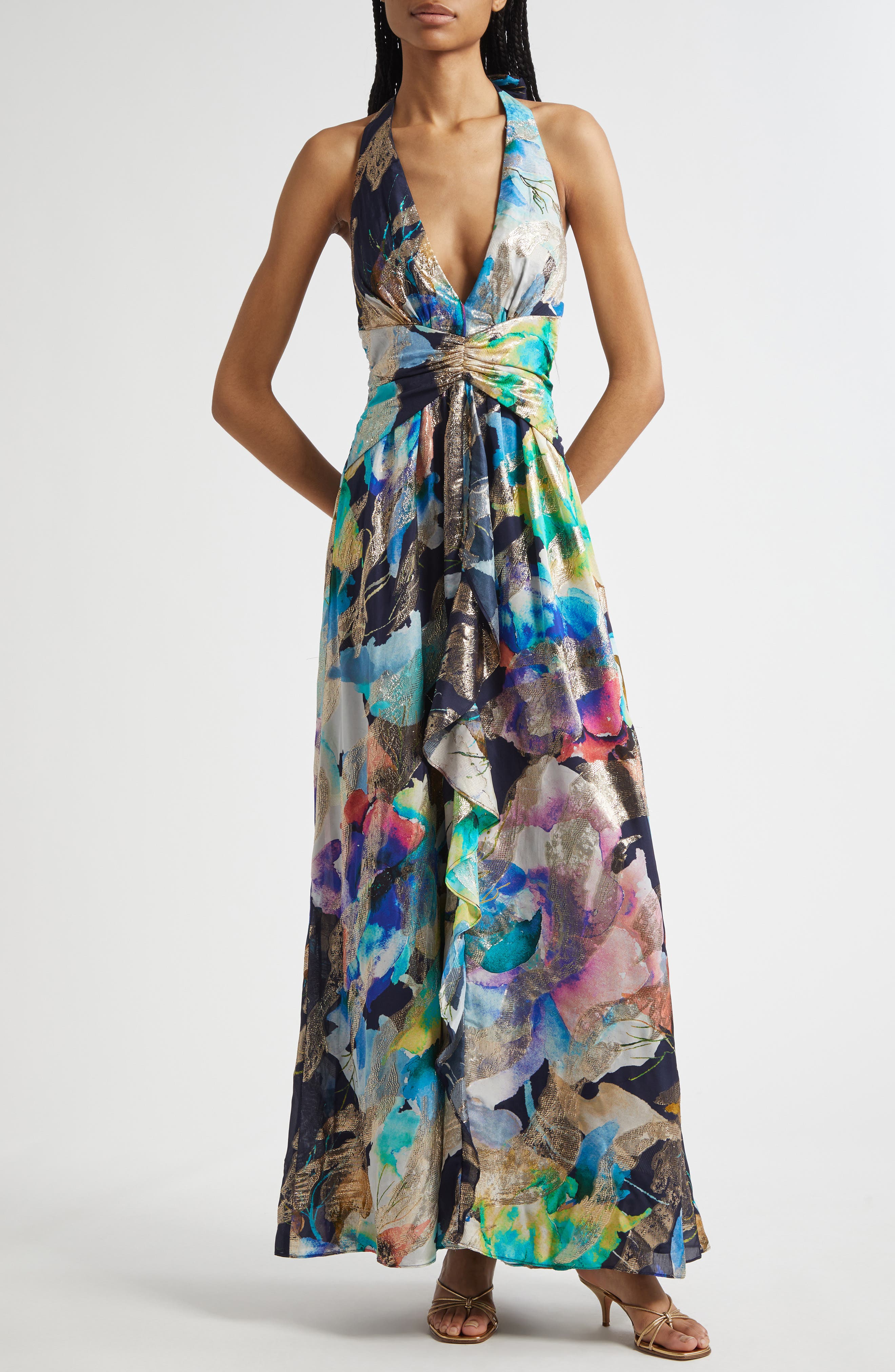 Stefanie Metallic Plunge Gown