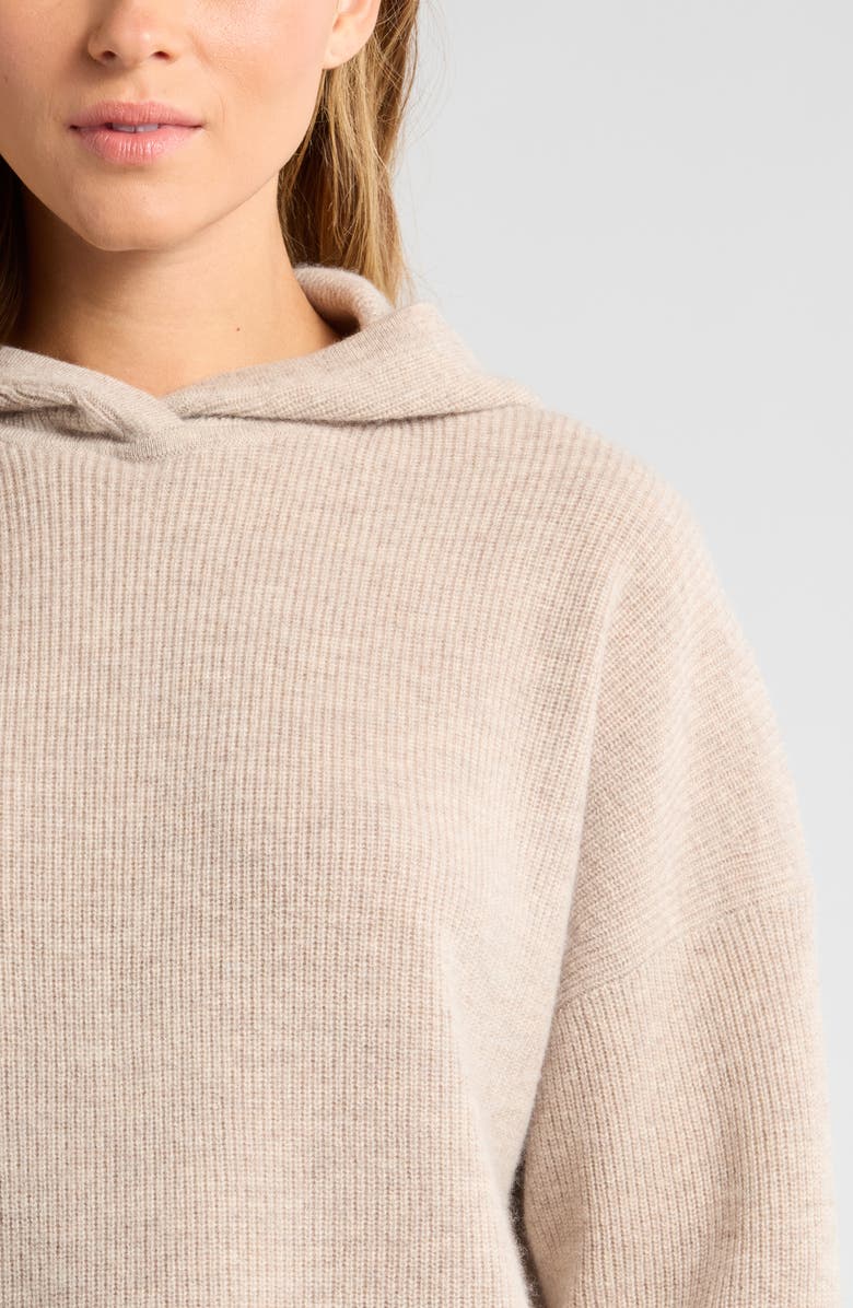 Zella Wool & Cashmere Rib Hoodie, Alternate, color, Tan Oxford Heather