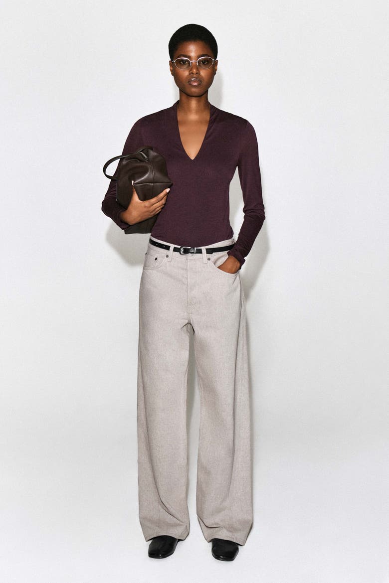 Draped Jersey V-neck Top, Alternate, color, BURGUNDY