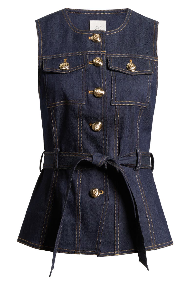 Renee Belted Denim Vest, Alternate, color, INDIGO