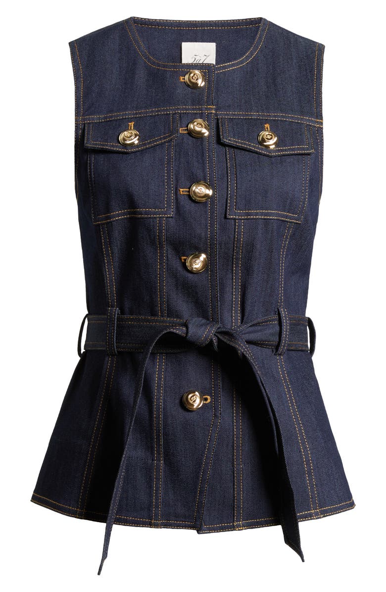 Cinq à Sept Renee Belted Denim Vest, Alternate, color, Indigo