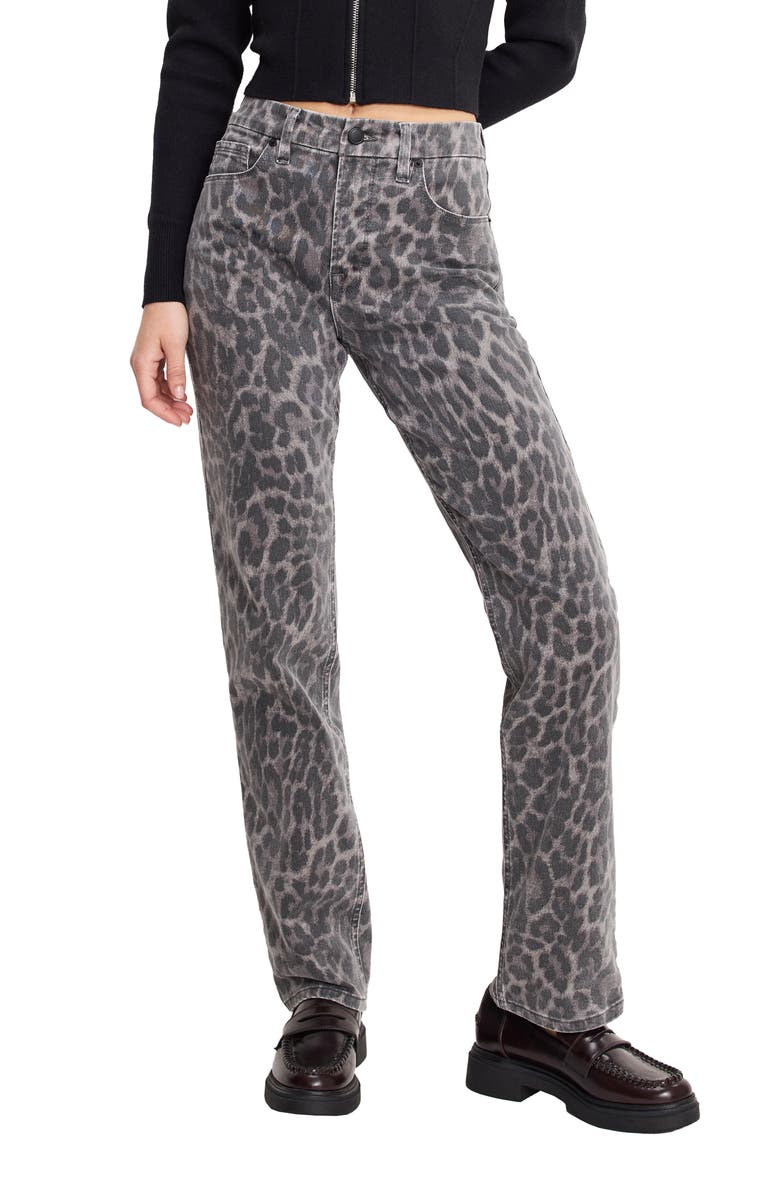Good American Good Icon Leopard Print Straight Leg Jeans, Main, color, Grey Lucky Leopard