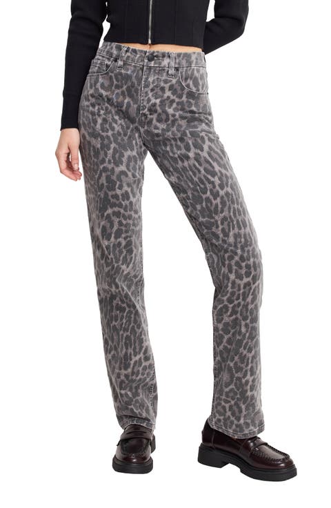 Good Icon Leopard Print Straight Leg Jeans (Grey Lucky Leopard) (Regular & Plus)