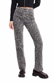 Good Icon Leopard Print Straight Leg Jeans