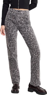 Good American Good Icon Leopard Print Straight Leg Jeans