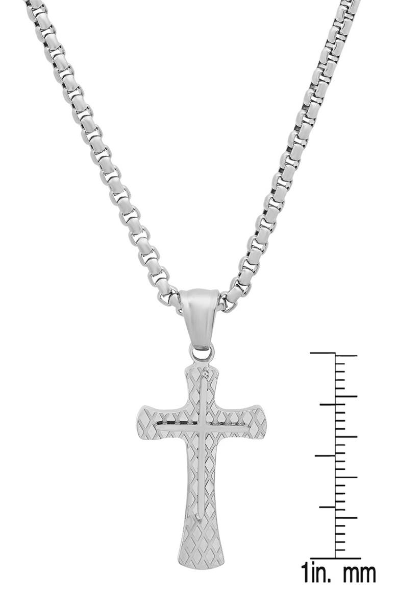 Men's Stainless Steel Lattice Cross Pendant Necklace, Alternate, color, METALLIC