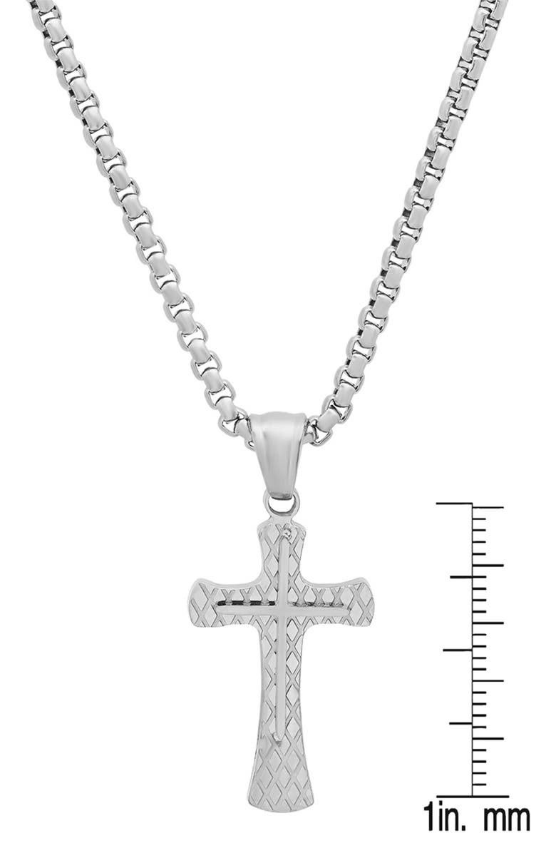 HMY JEWELRY Men's Stainless Steel Lattice Cross Pendant Necklace, Alternate, color, Metallic