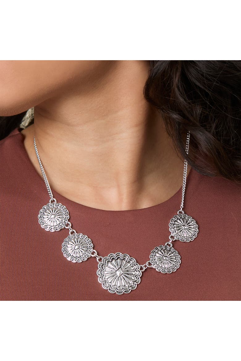 Statement Medallion Necklace in Antiqued Silver, Alternate, color, Silver