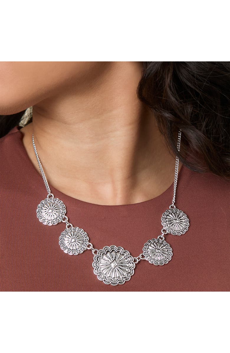 Jessica Simpson Statement Medallion Necklace in Antiqued Silver, Alternate, color, Silver
