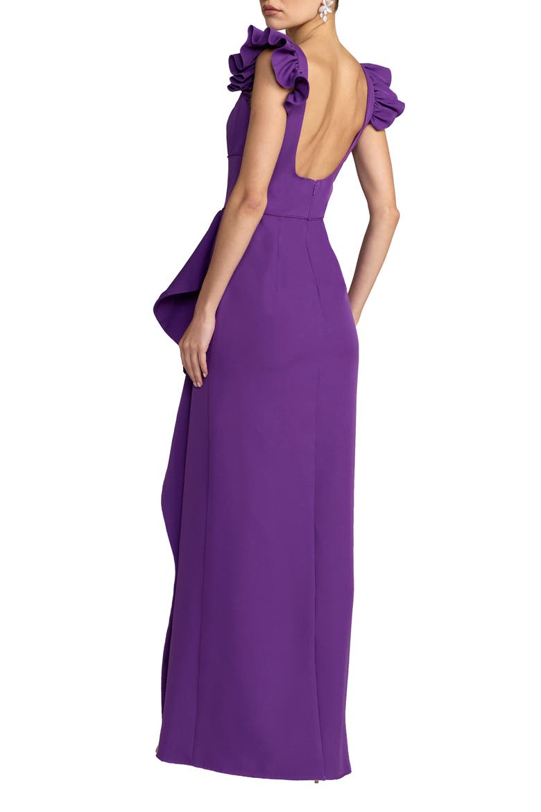 Crepe Column Square Neck Gown With Ruffle Detail, Alternate, color, Ultra Violet