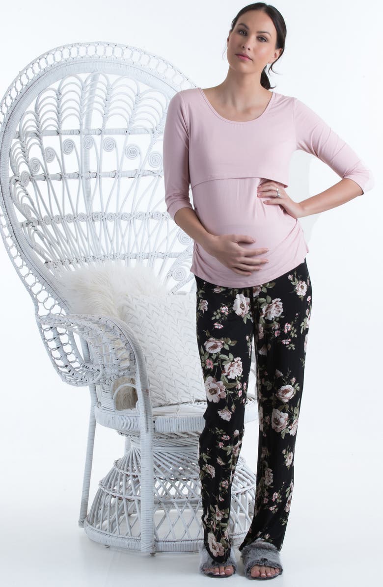 Angel Maternity Maternity/Nursing Cardigan, Top, Pants, Baby Wrap & Headband Set, Alternate, color, 