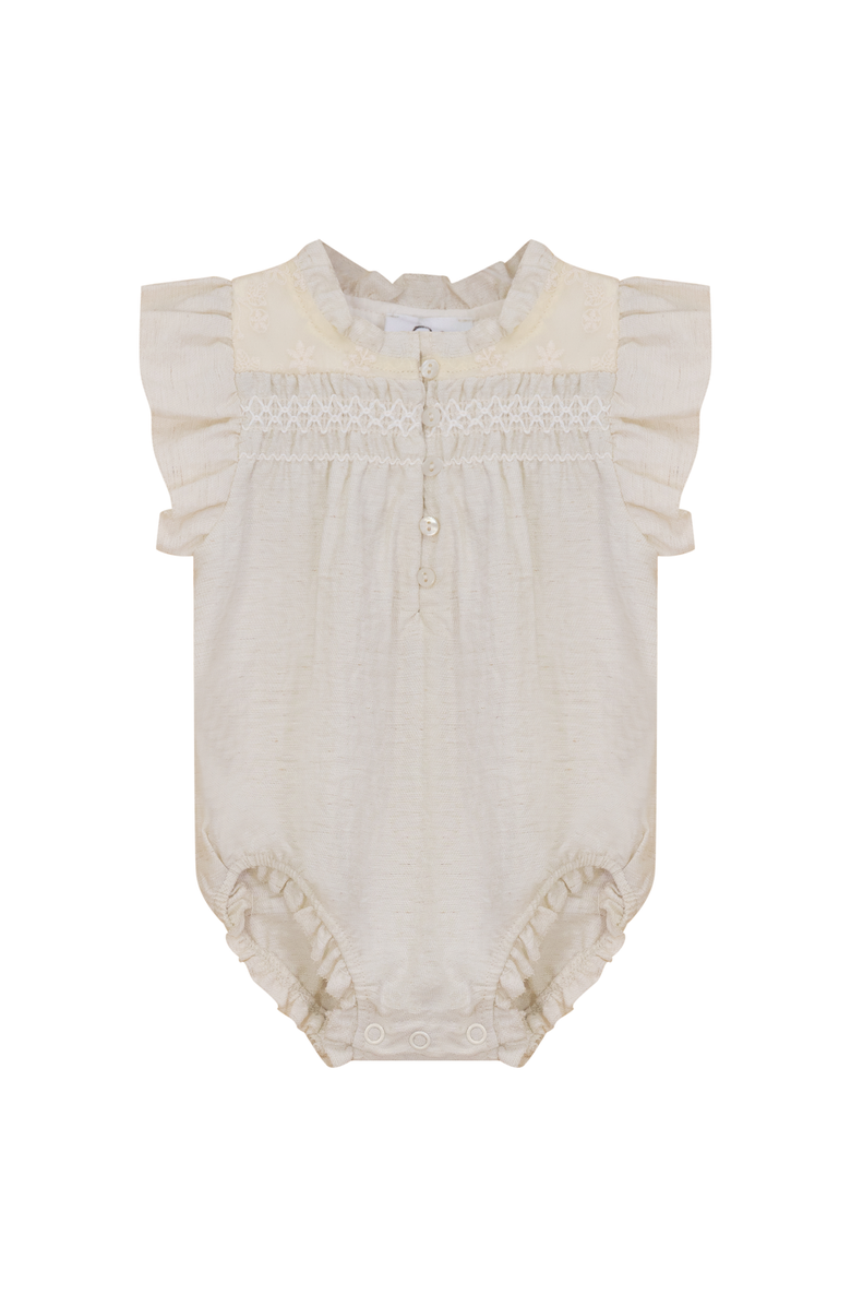 Hopscotch Script Woven Crinkle Bubble with Sheer Yoke, Main, color, Dark Almond
