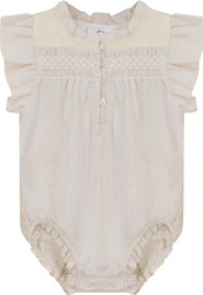 Hopscotch Script Woven Crinkle Bubble with Sheer Yoke