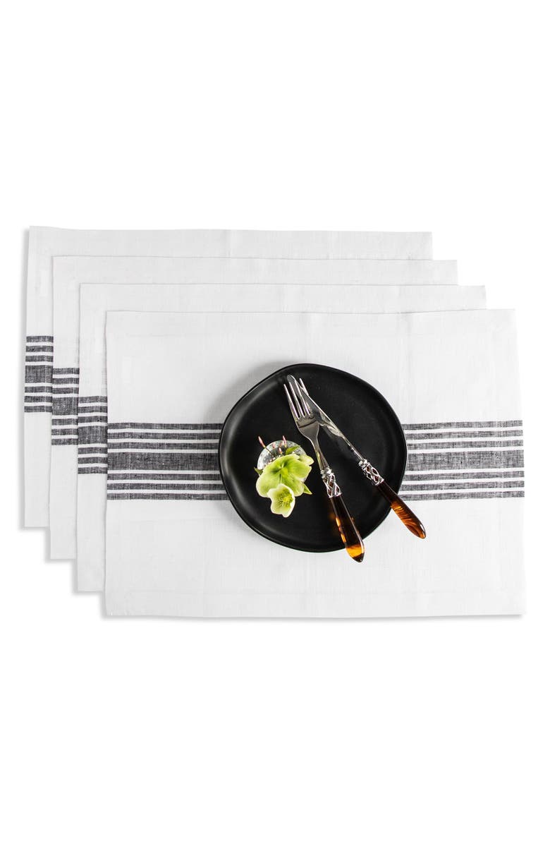 Solino Home Linen Placemats - Farmhouse, 14" x 19" Inch, Main, color, Black And White