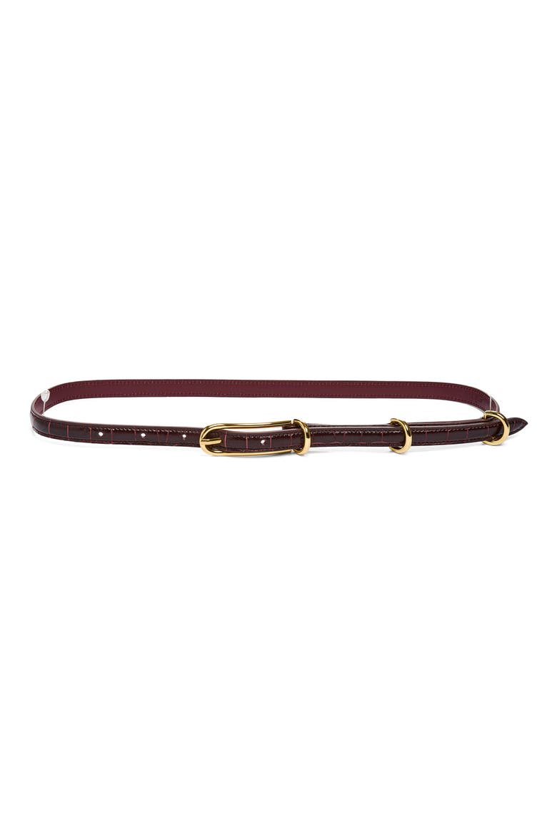 Three Keepers Slim Leather Belt, Main, color, BURGUNDY CROC