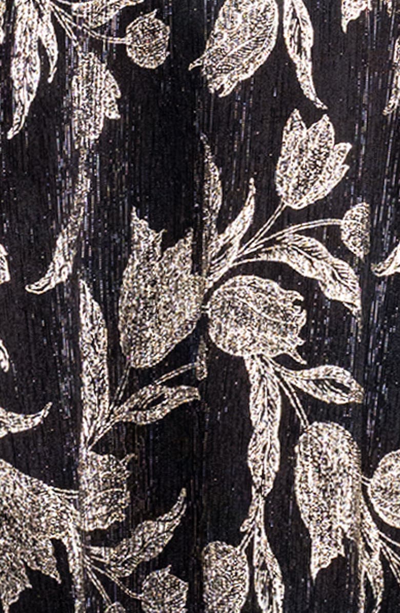 Betsy & Adam Metallic Floral Sheath Gown, Alternate, color, Black/ Gold