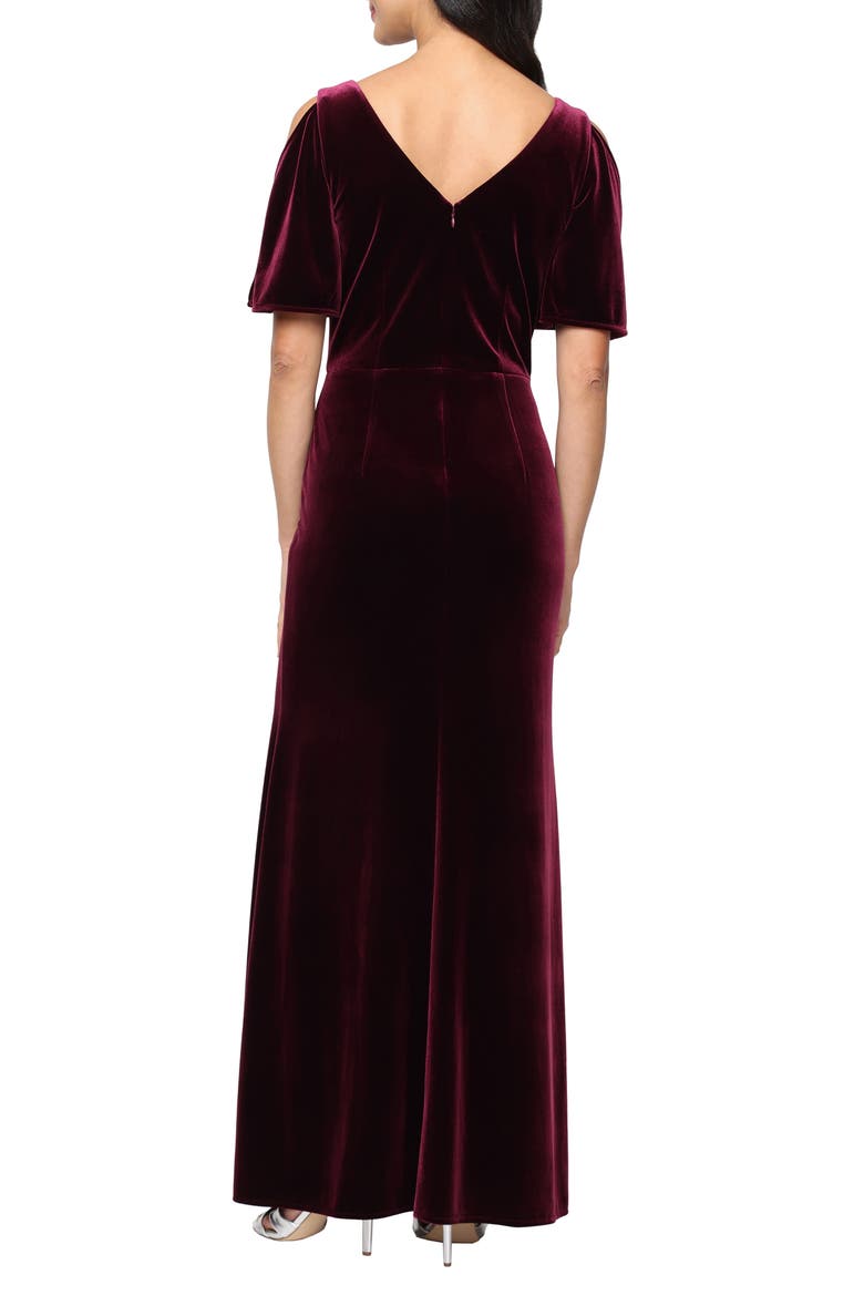 Stretch Velvet Mermaid Gown, Alternate, color, WINE