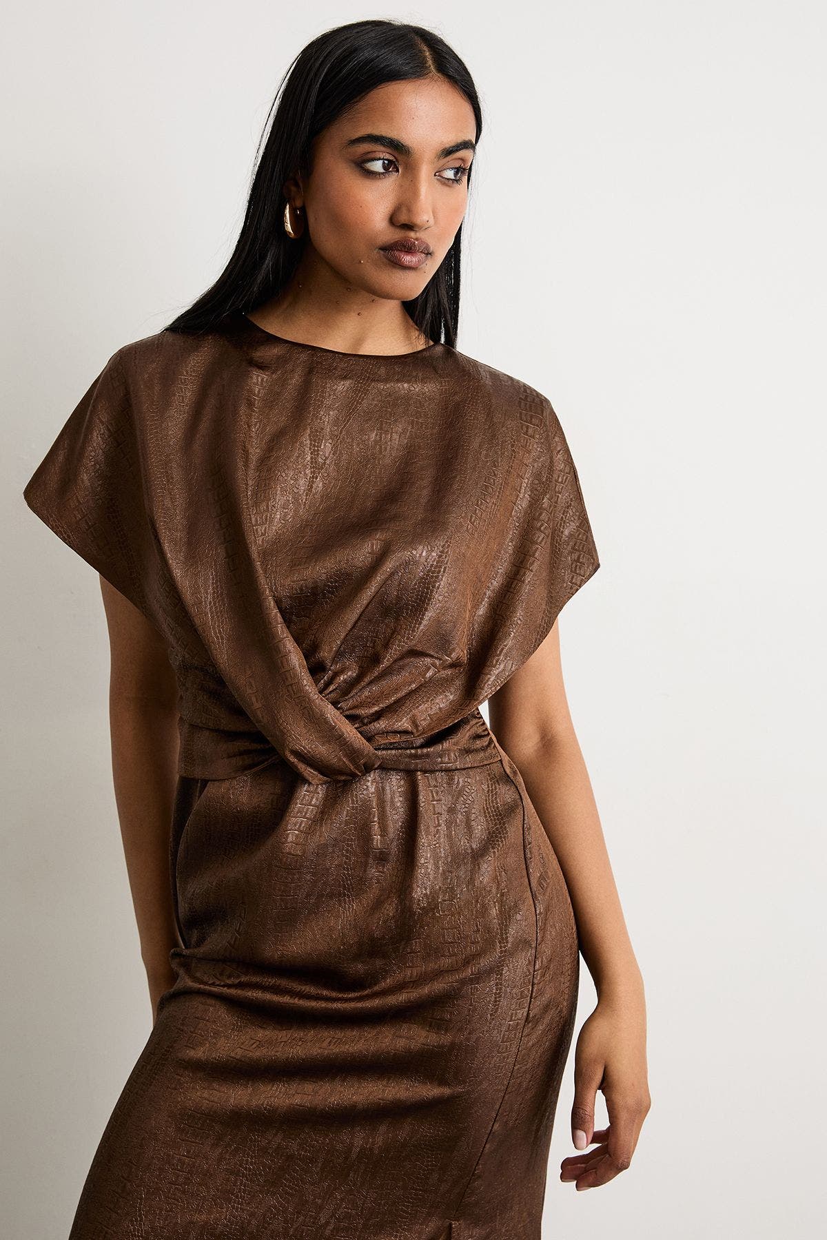 Leather Look Twist Front Midi Dress - image 2