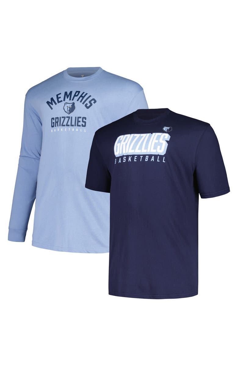 FANATICS Men's Fanatics Branded Navy/Light Blue Memphis Grizzlies Big & Tall Short Sleeve & Long Sleeve T-Shirt Set, Main, color, 