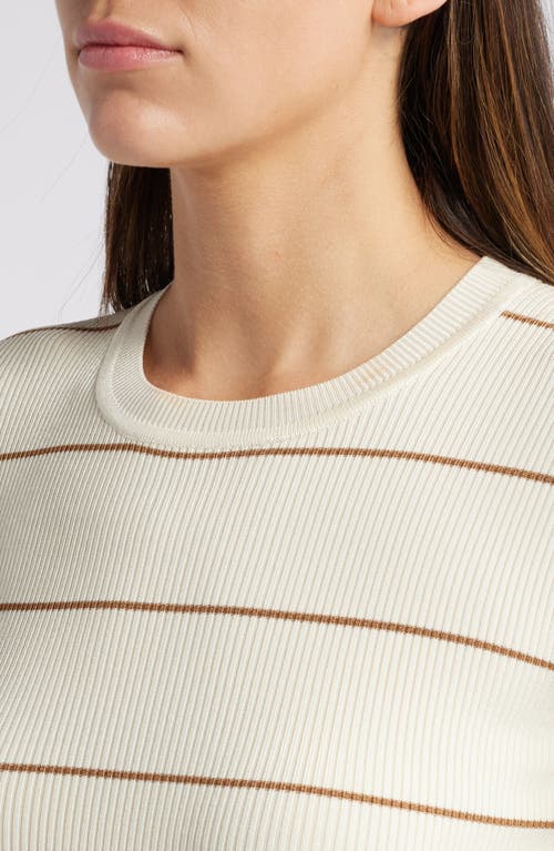 Frame Striped Rib Crew Neck Top In Camel Multi In Neutral