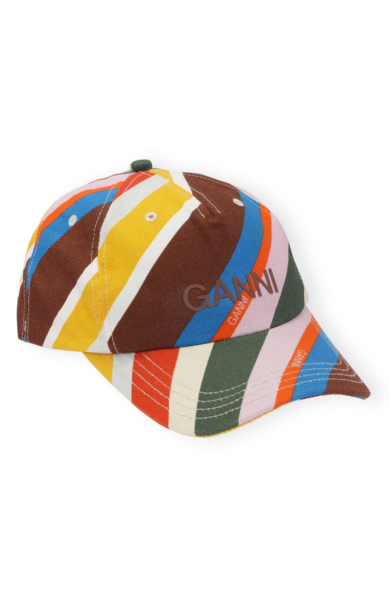 Ganni Print Organic Cotton Baseball Cap, Main, color, 