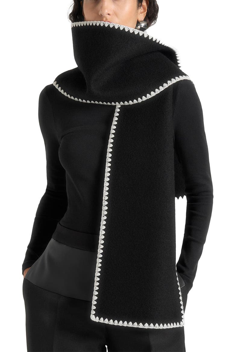Aube Blanket Stitch Wool Scarf, Alternate, color, Black