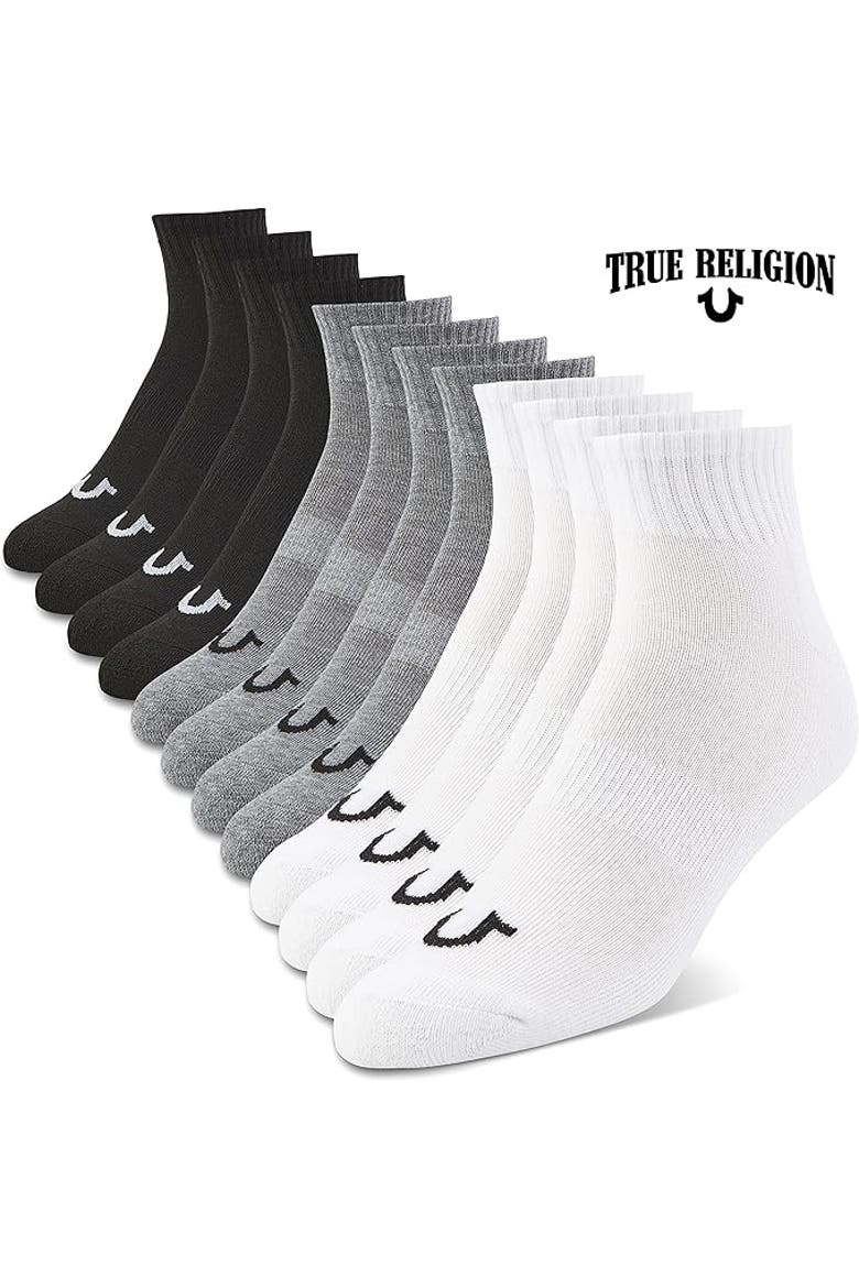 12 Pairs Quarter Premium Athletic Ankle Socks, Alternate, color, Grey/Black/White