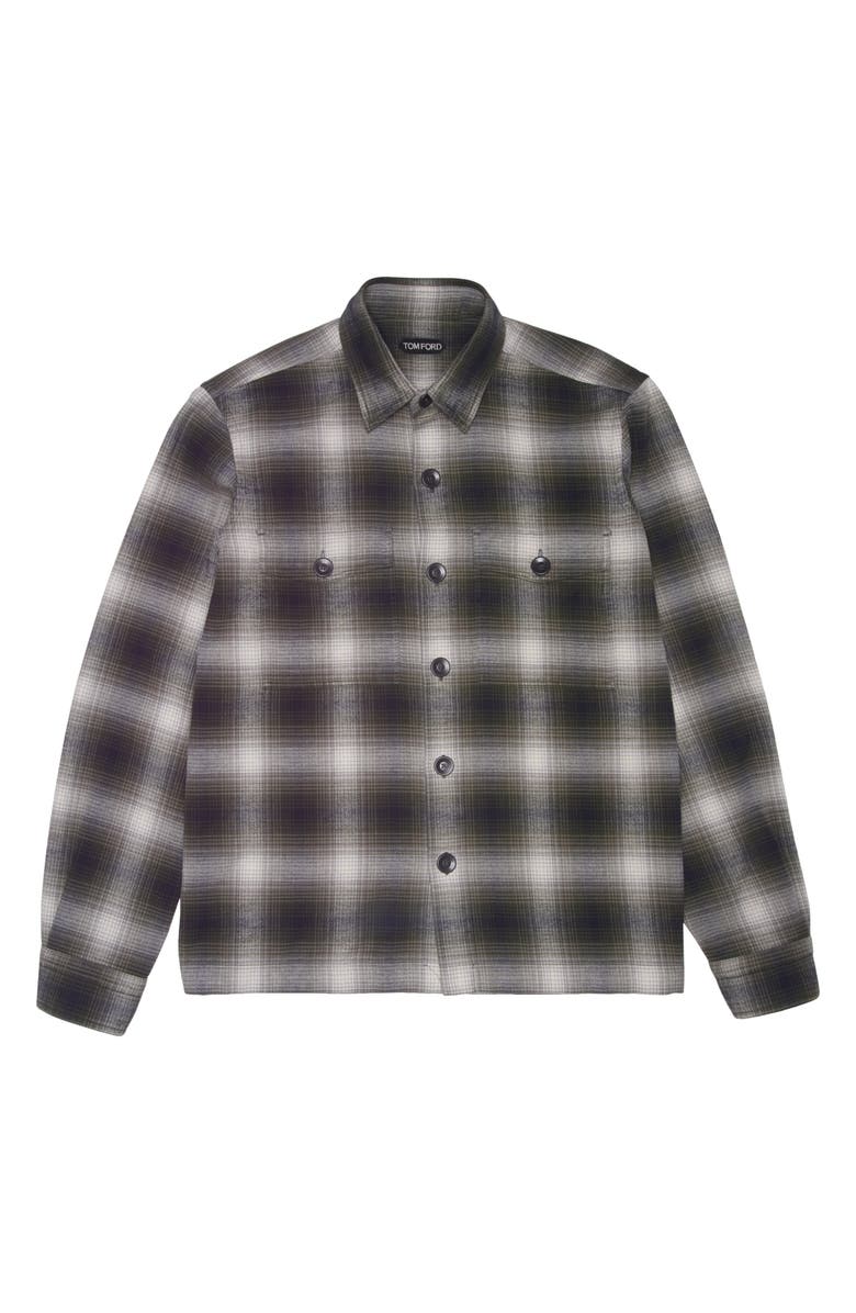 TOM FORD Ombré Plaid Cotton Shirt Jacket, Alternate, color, Combo Grey