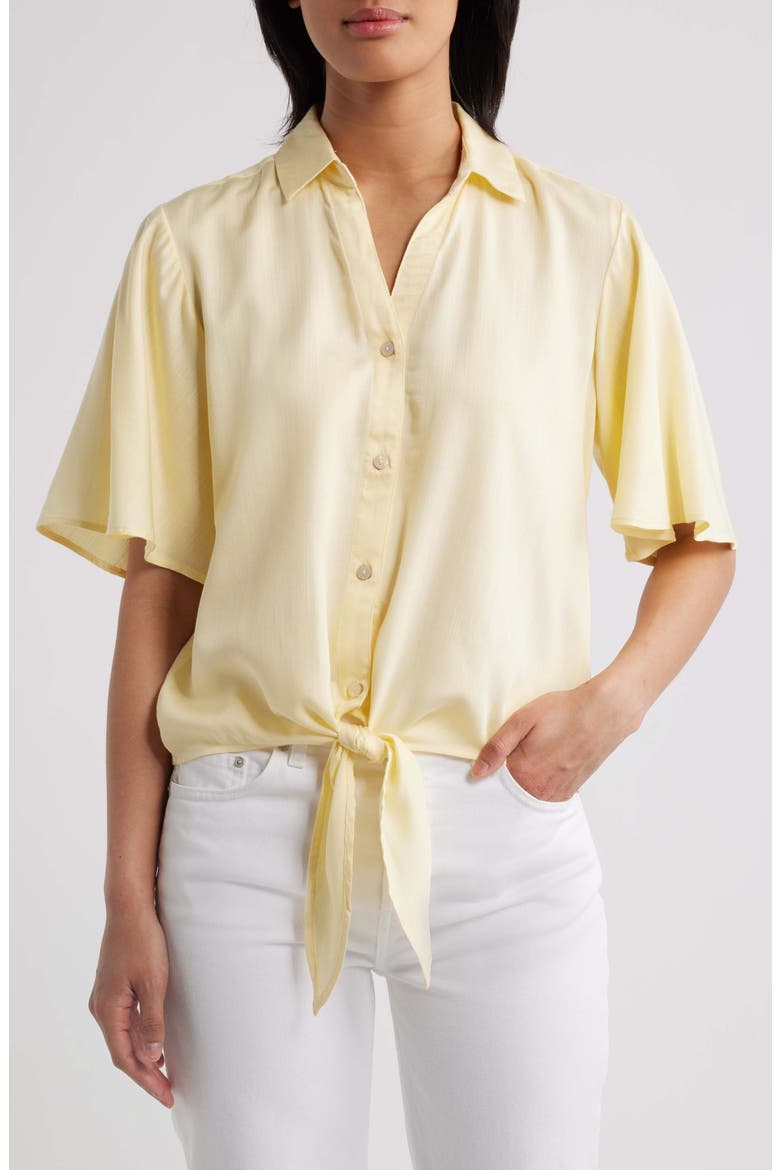 Roxanna Tie Hem Shirt, Main, color, PALE BANANA