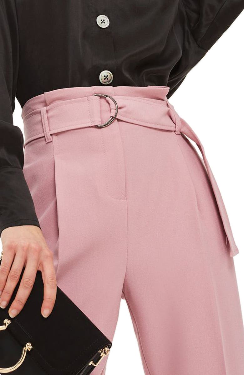 Topshop Paperbag Waist Trousers, Alternate, color, 