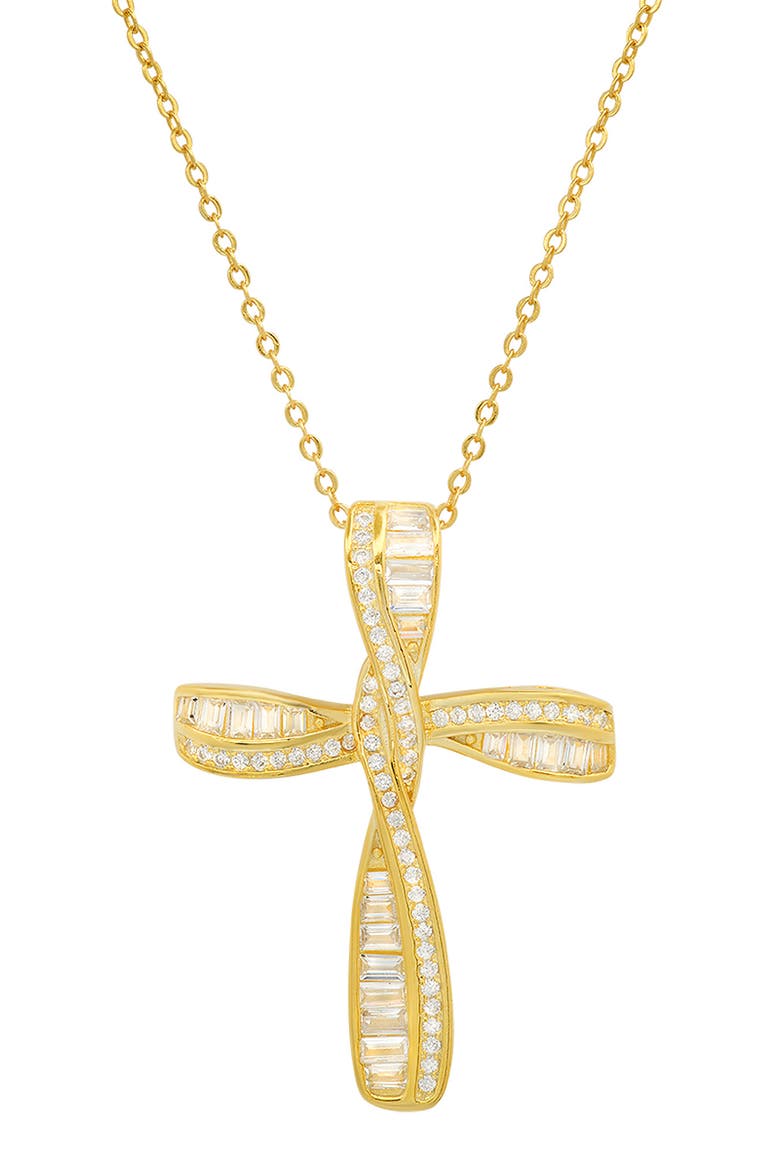 Sterling Silver CZ Cross Necklace, Main, color, GOLD