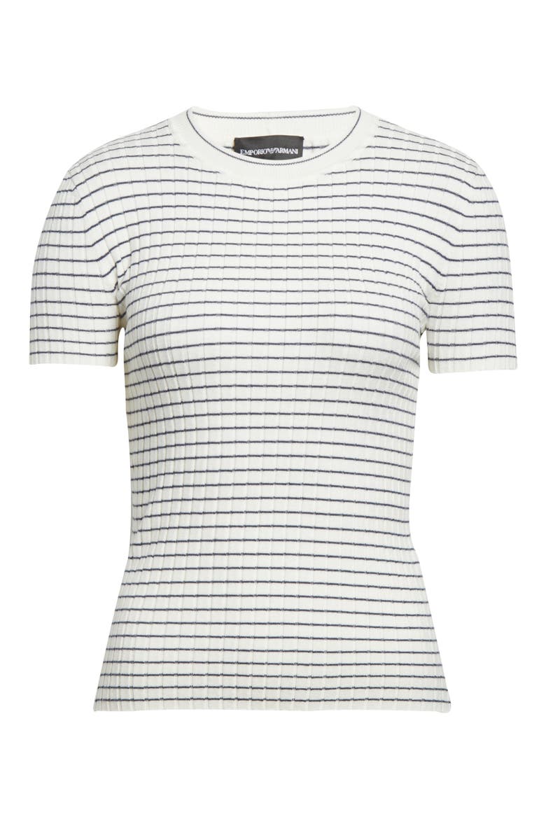 Stripe Rib Crewneck Top, Alternate, color, SOLID WHITE