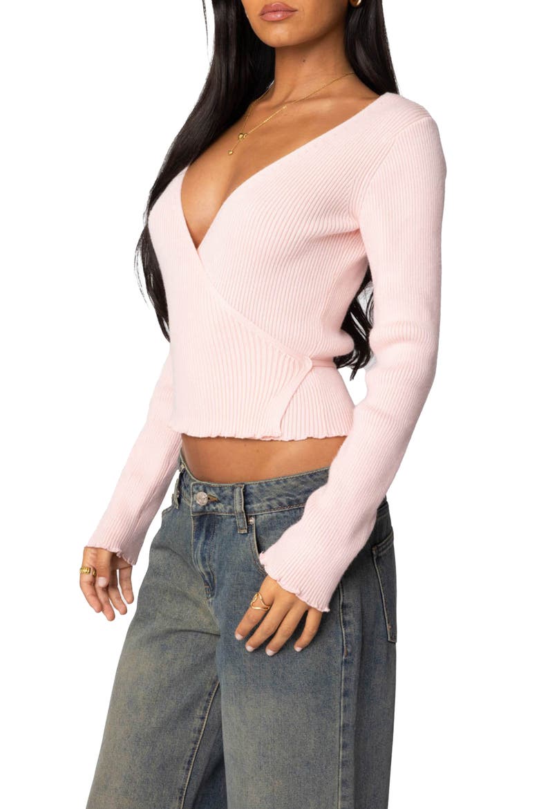 Paden Rib Knit Crop Wrap Top, Alternate, color, LIGHT-PINK