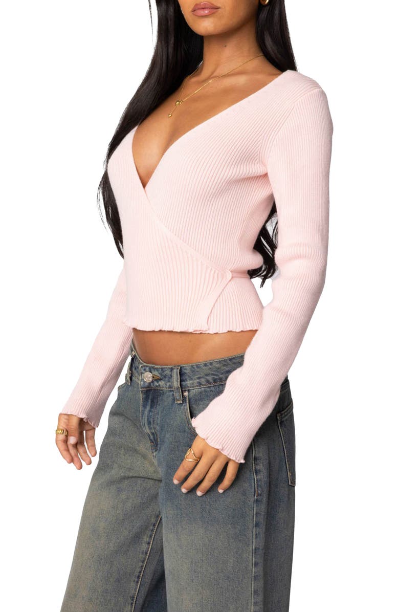 EDIKTED Paden Rib Knit Crop Wrap Top, Alternate, color, Light-Pink