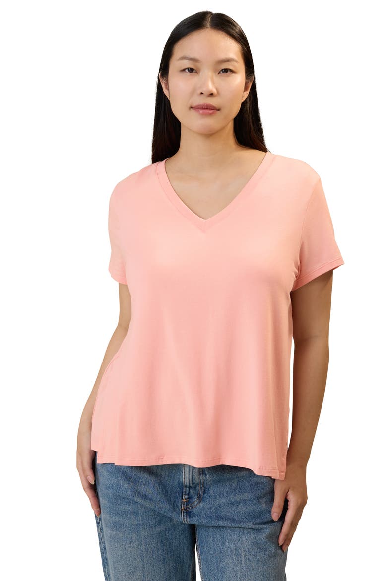 Classic Modal V-Neck Nursing T-Shirt, Main, color, Sunset Pink
