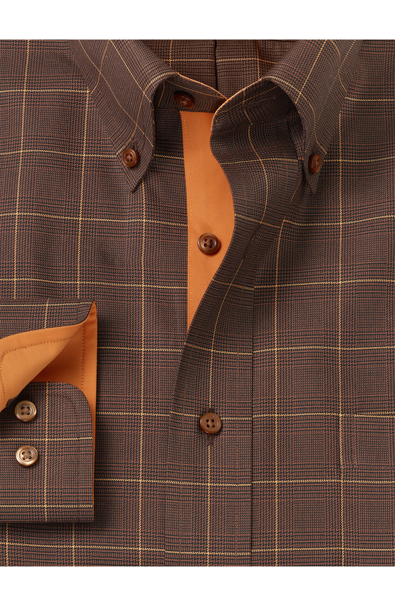 Paul Fredrick Comfort Stretch Non-iron Windowpane Dress Shirt With Contrast Trim, Alternate, color, Brown/Orange