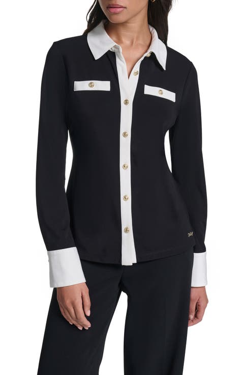 Contrast Trim Collared Knit Top