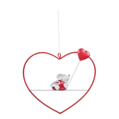 Mouse Holding Heart Balloon Valentine's Day Collectible Wall Hanging Ornament 5.51" x 7.68"