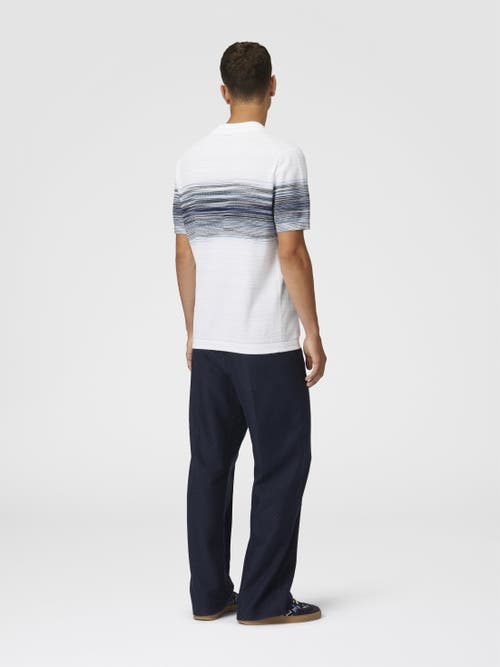 Missoni Honeycomb Cotton Knit Polo Shirt With Slub Detail In White & Blue