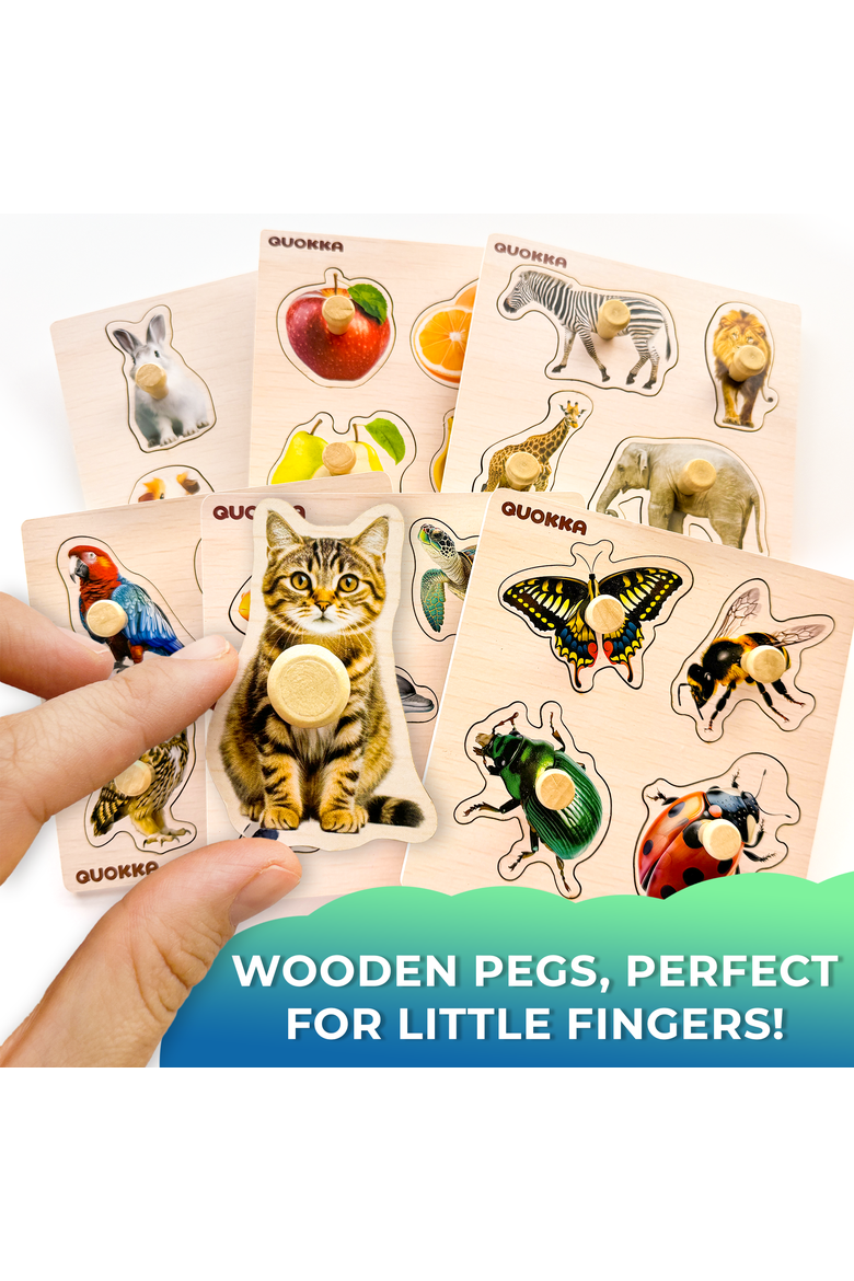 Wooden Jigsaw Puzzle Set for Toddlers, Alternate, color, Fruits and Animals