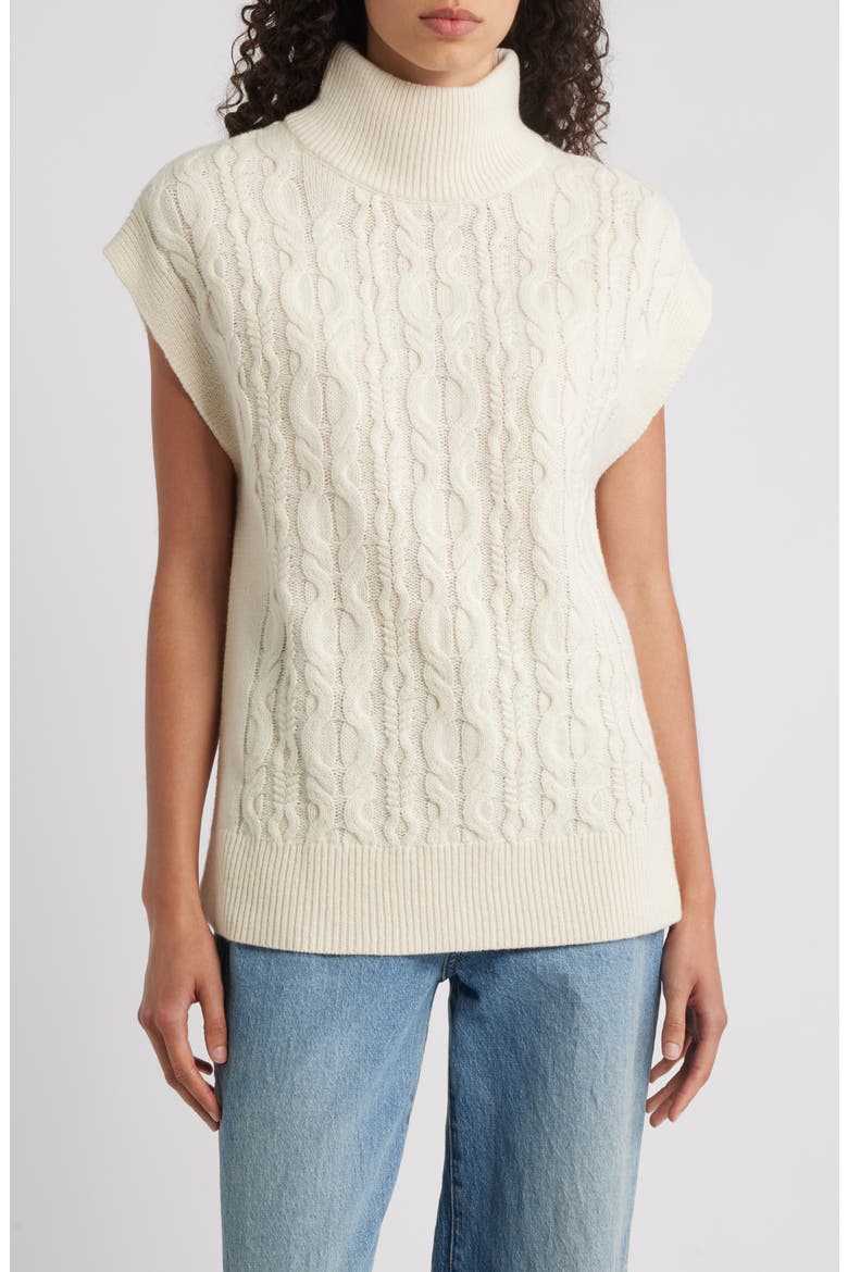 Cable Sleeveless Mock Neck Sweater, Main, color, SEA SALT