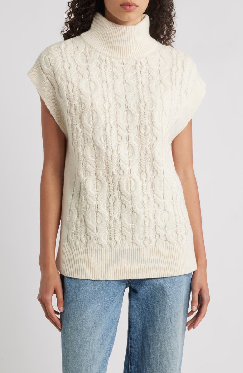 525 america Cable Sleeveless Mock Neck Sweater, Main, color, Sea Salt