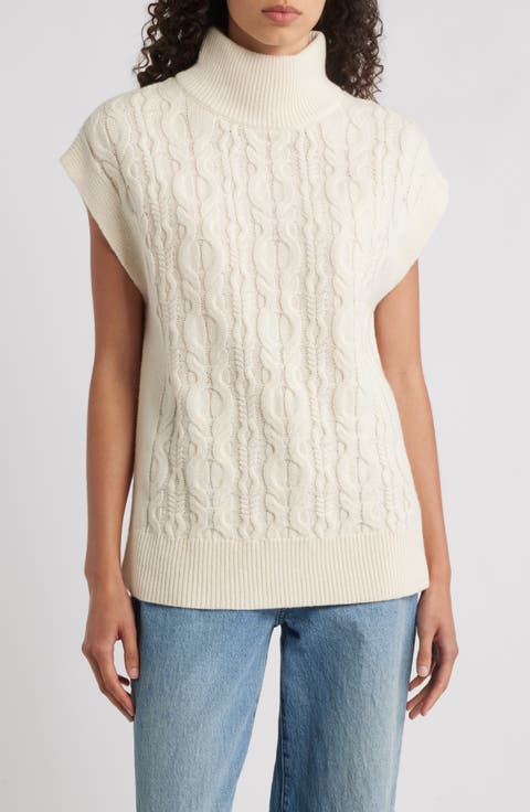 Cable Sleeveless Mock Neck Sweater