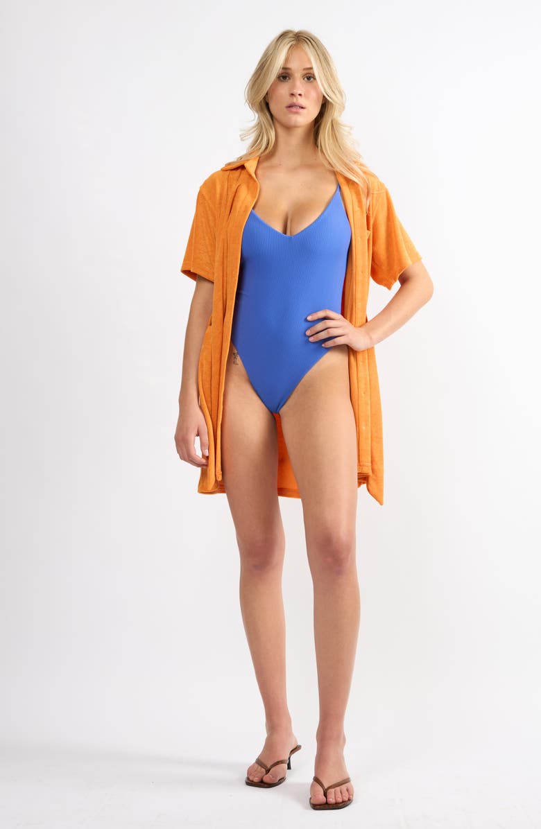 Viens Avec Moi The Coastal Terry Cloth Cover-Up Shirtdress, Alternate, color, Orange