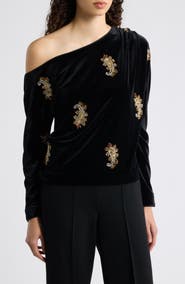 Elie Tahari The Vani One Shoulder Velvet Top