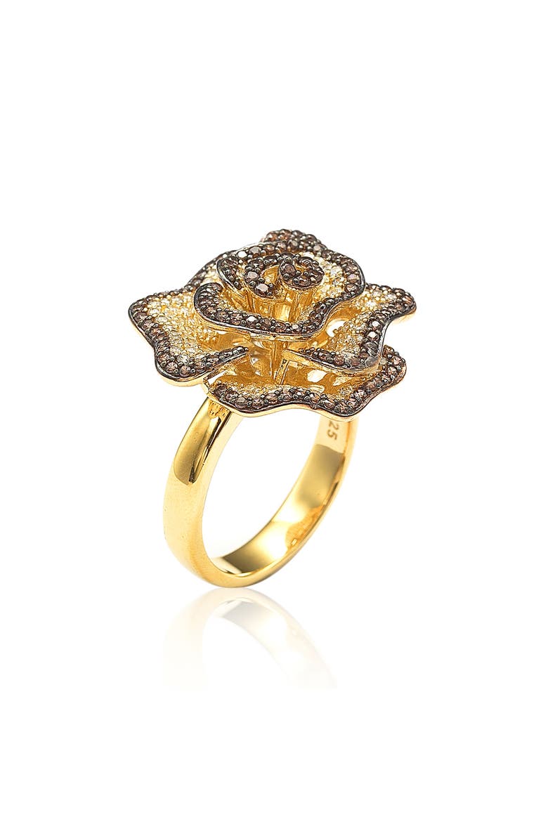 Flower Pavé Cubic Zirconia Ring, Main, color, BROWN