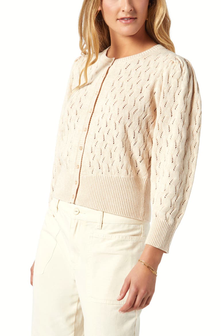 Wilsale Pointelle Cotton & Linen Cardigan, Alternate, color, TAPIOCA