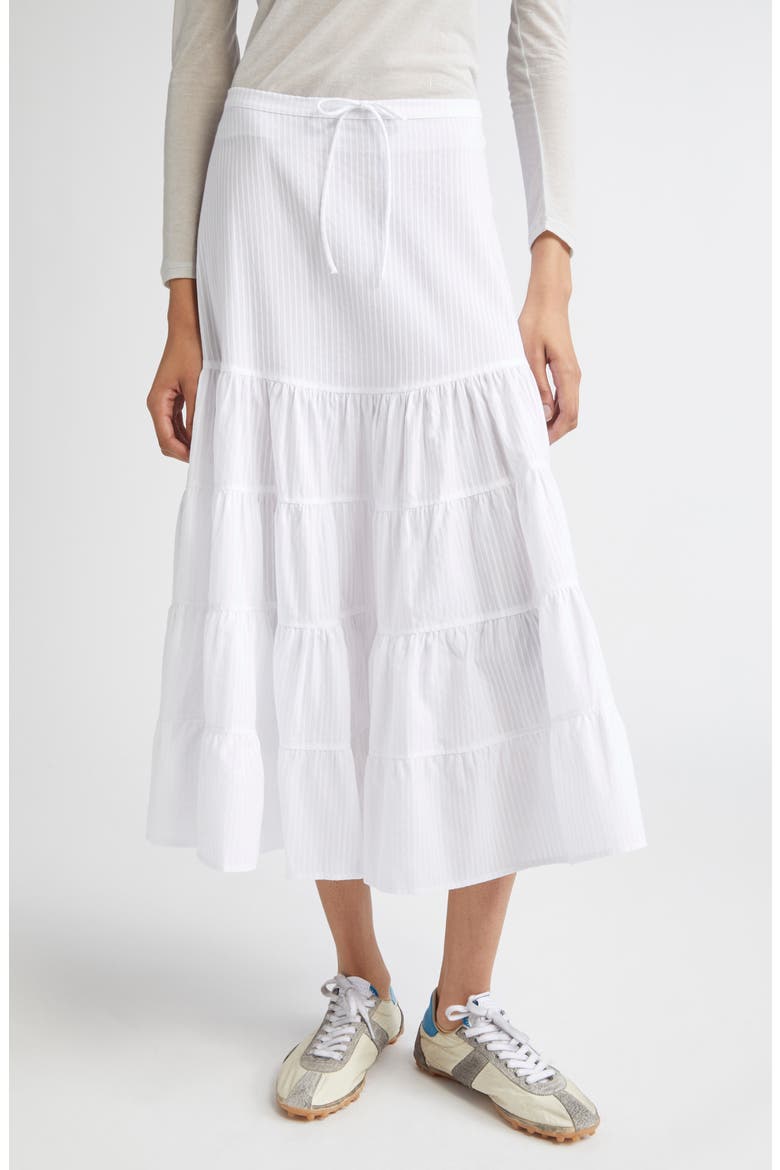 Long Etoile Stripe Tiered Cotton Maxi Skirt, Main, color, WHITE