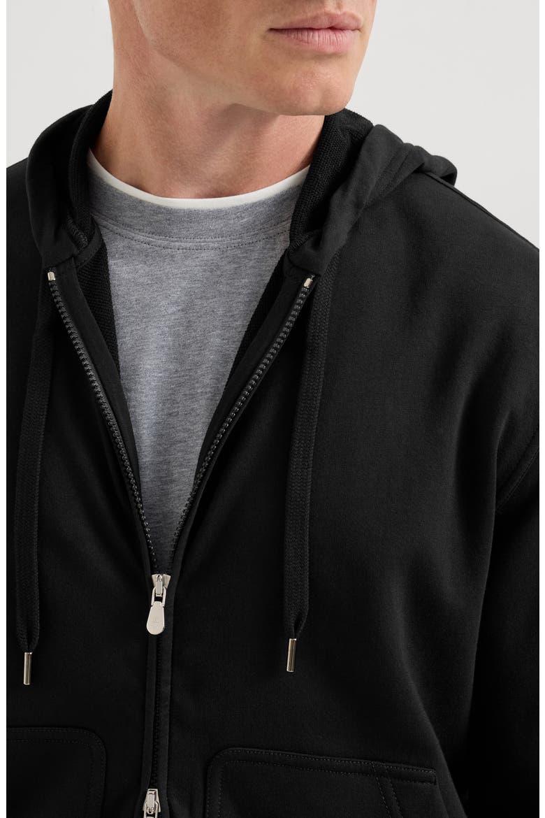 Techno cotton French terry hooded sweatshirt with zipper, Alternate, color, Black