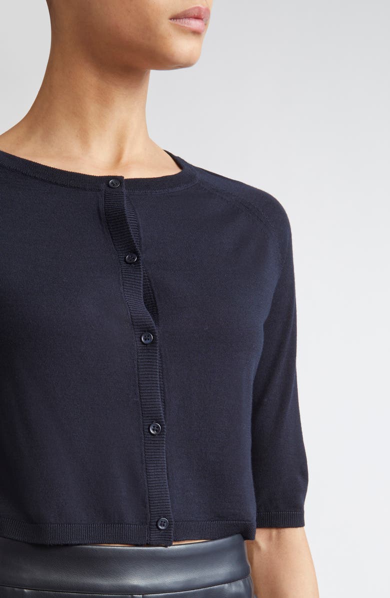 Max Mara Virgin Wool Crop Cardigan, Alternate, color, Navy